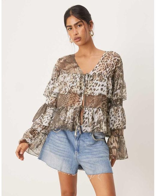 ASOS Multicolor Chiffon Boho Ruffle Blouse