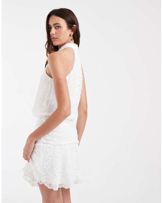Vero Moda White Halterneck Rose Applique Tie Detail Mini Dress