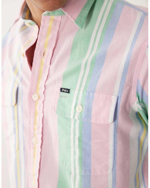 Polo Ralph Lauren White Icon Logo Striped Cotton Long Sleeve Shirt for men