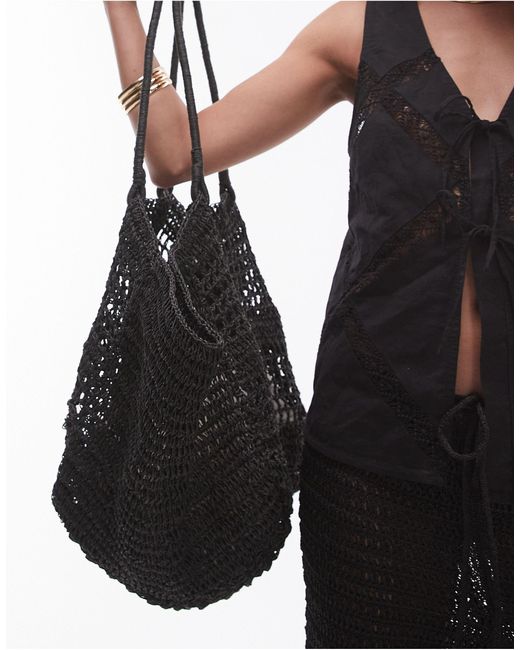 TOPSHOP Black Timi Woven Straw Tote Bag