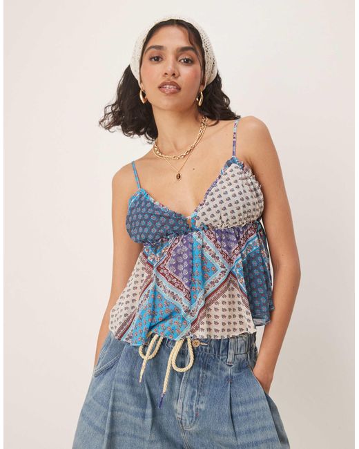 Free People Blue Alix Paisley Print Floaty Cami Top
