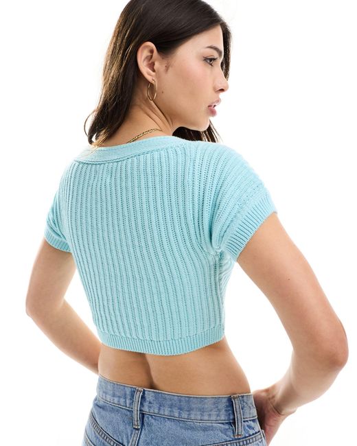 Cotton On Blue Cotton On Tie Front Micro Crop Top