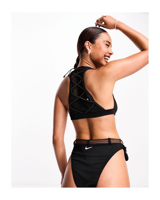 Nike Black Explore Wild High Neck Mesh Bikini Top