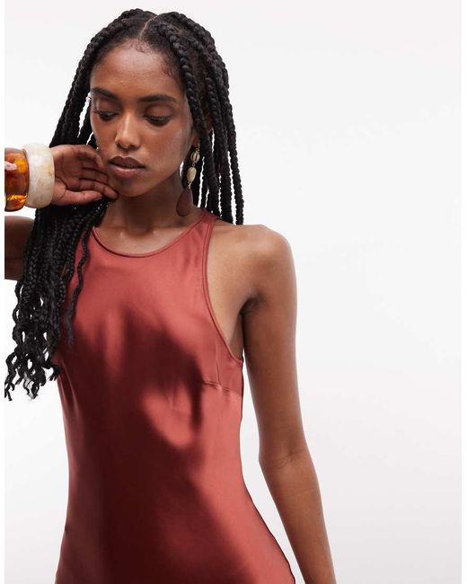 & Other Stories Red Bias Cut Satin Midi Dress