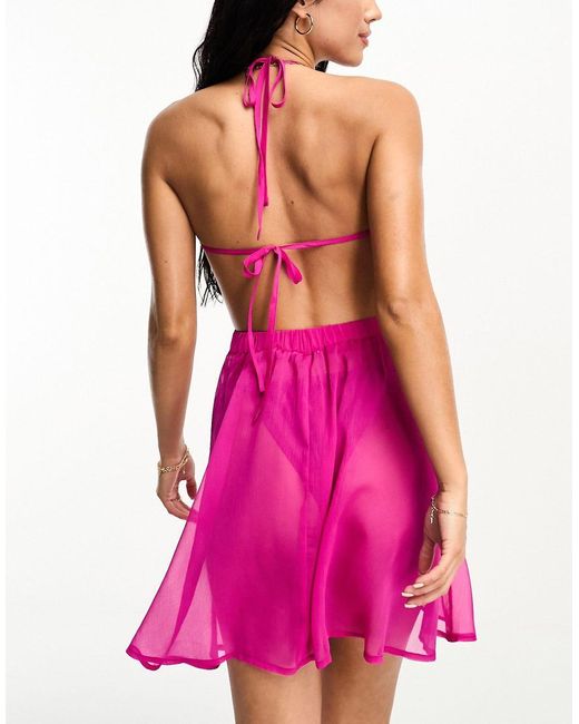 ASOS Pink Sheer Mini Beach Dress With Cut Out