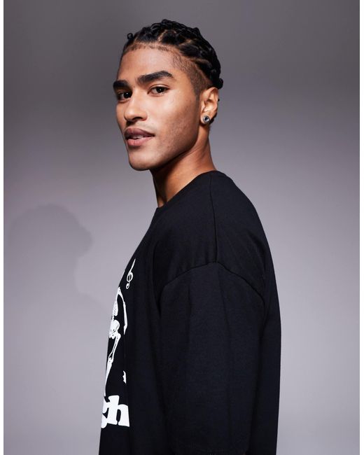 ASOS Blue Halloween Boxy Oversized T-shirt With Dancing Skeleton Graphic for men