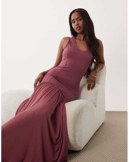 ASOS Red Hybrid Sleeveless Maxi Dress With Sheer Skirt