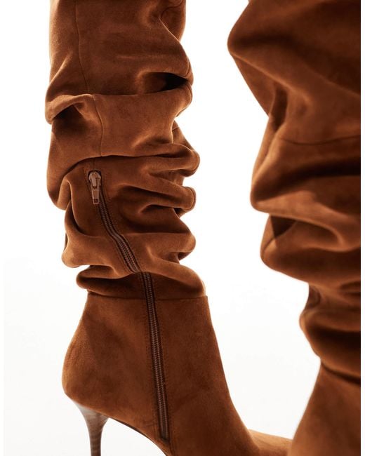 ASOS Brown Knock Ruched Heeled Over The Knee Boots