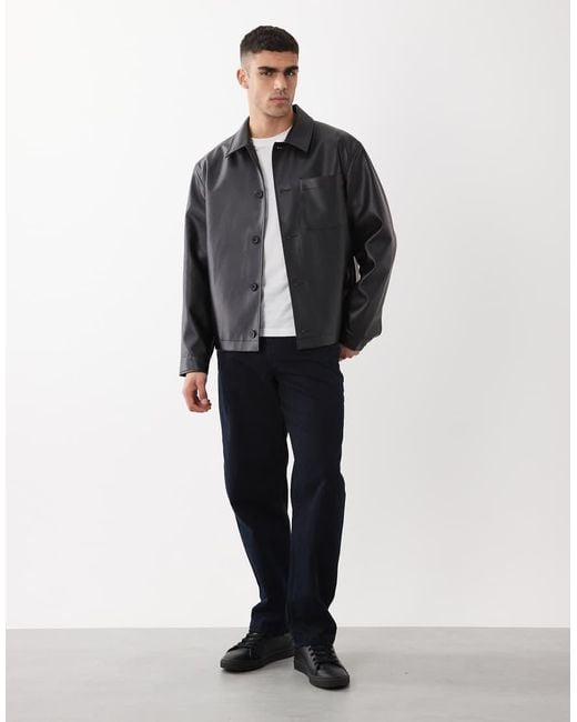 ASOS Gray Faux Leather Shacket for men