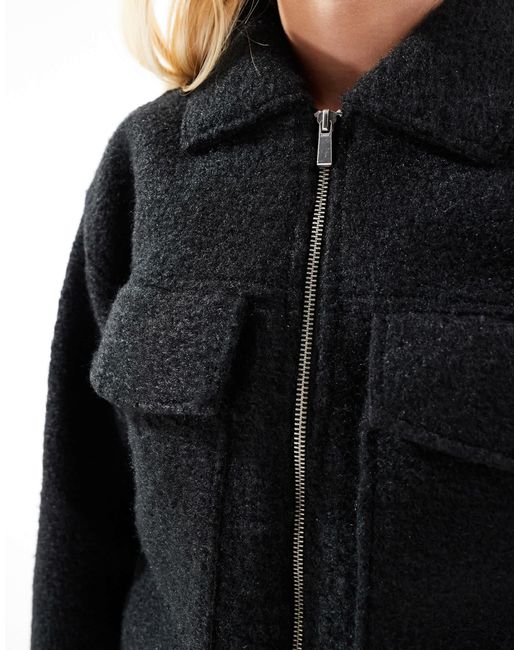 ONLY Blue Boxy Zip Through Boucle Jacket