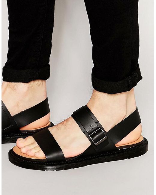 Dr. Martens Black Kennet Buckle Strap Leather Sandals for men