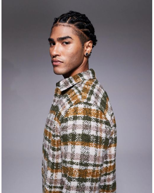 ASOS Gray Boucle Checked Overshirt for men