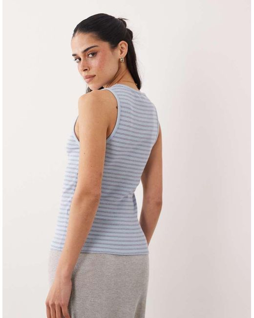Mango Blue Cotton Rich Boat Neck Sleeveless Top
