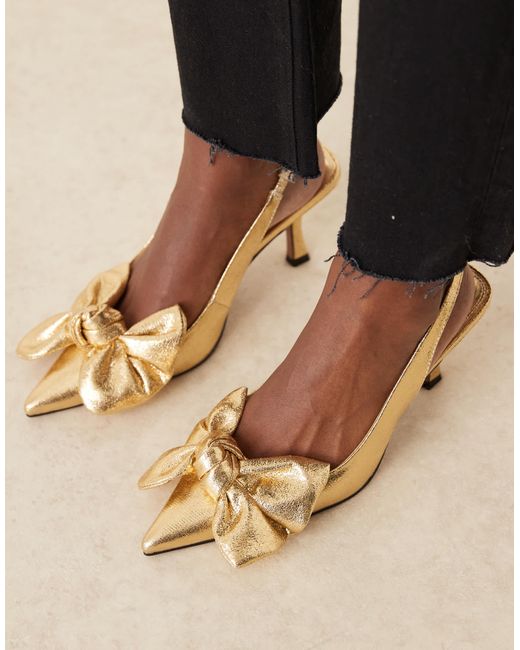 Asos Design Wide Fit Black Saffron Bow Detail Mid Heel Shoes