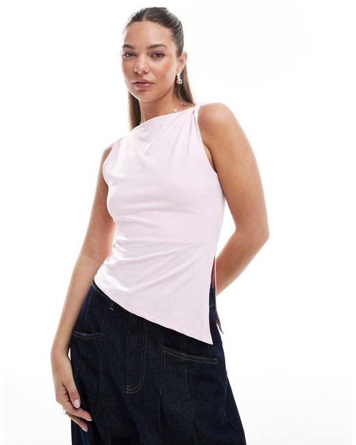 ASOS White Slash Neck Twisted Strap Detail Top