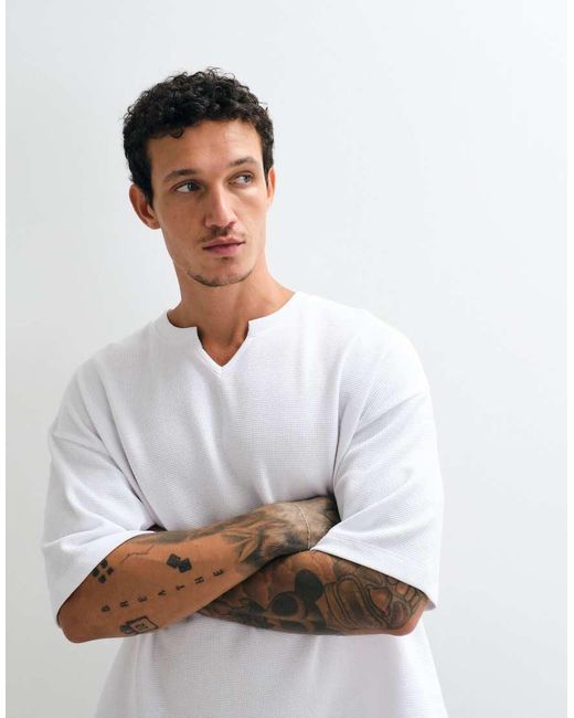 ASOS White Boxy Oversized T-shirt With Notch Neck for men