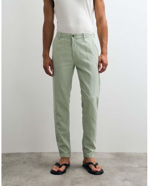 ASOS Natural Co-Ord Tapered Linen Blend Trousers for men