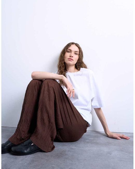TOPSHOP White Crinkle Wide Leg Trousers