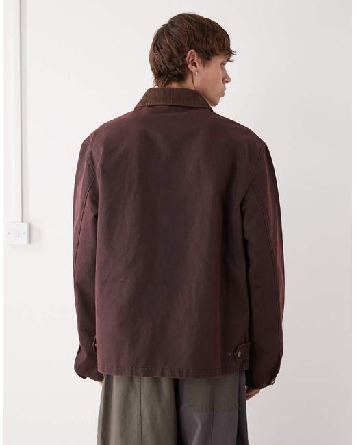 Reclaimed Vintage Brown Wax Jacket With Contrast Corduroy Collar for men