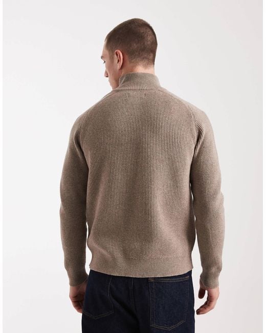 Threadbare Gray Cotton Blend Ribbed 1/4 Zip Jumper for men