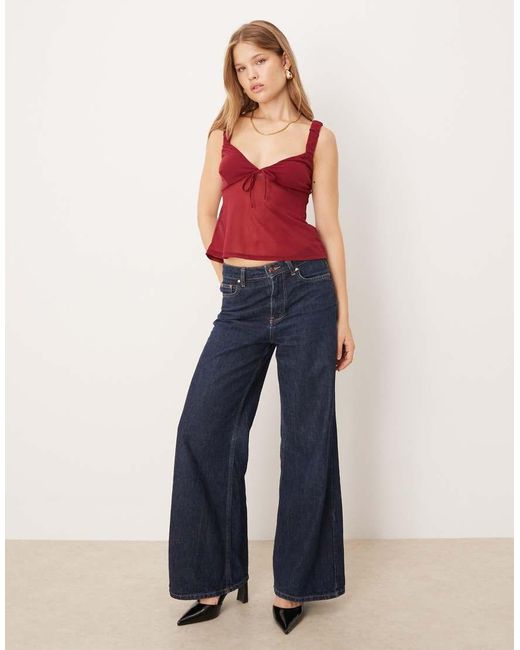 ASOS Red Mesh Cami Top With Bow Detail