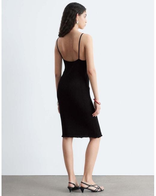 & Other Stories Black Knitted Cami Midi Dress With Lace Neckline Detail