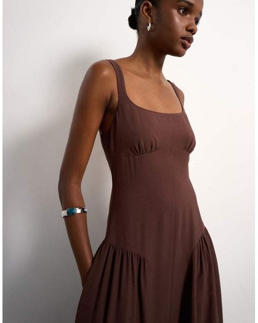 TOPSHOP Brown Dropped Waist Maxi Sundress