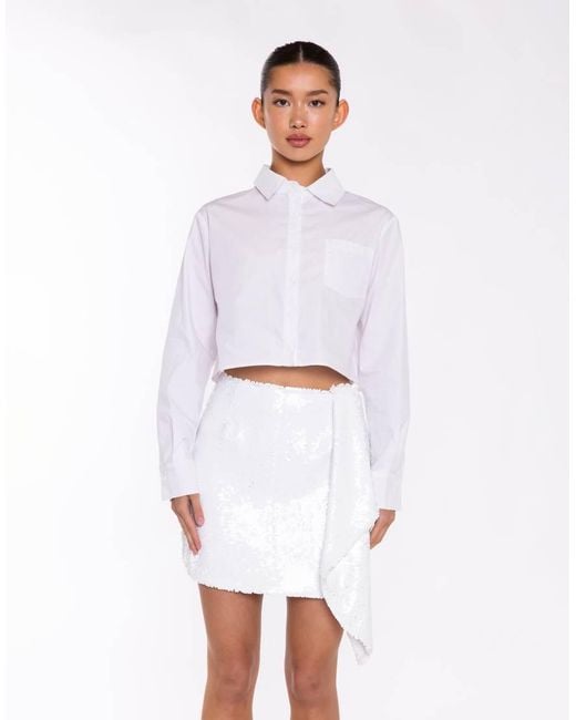 Collective The Label White Asymmetric Draped Sequin Fitted Mini Skirt