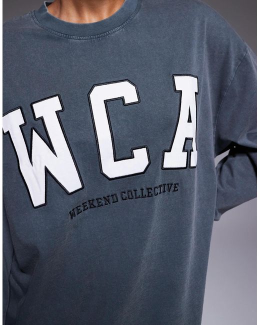 Weekend collective - icon - robe t-shirt oversize à manches longues avec logo style universitaire - anthracite délavé ASOS en coloris Blue