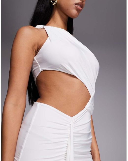 Kaiia Gray Exclusive Double Layered Slinky One Shoulder Draped Cut Out Detail Maxi Dress