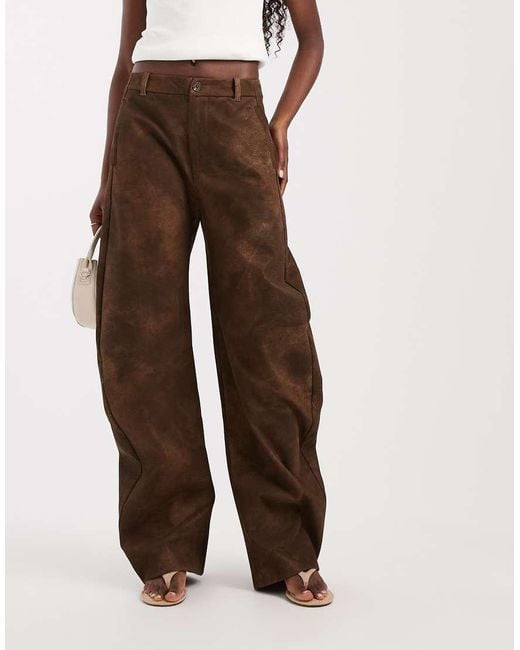Free People Brown Spotlight Barrel Vegan Trouser