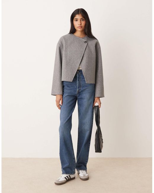 Vila Gray Wrap Front Short Wool Jacket