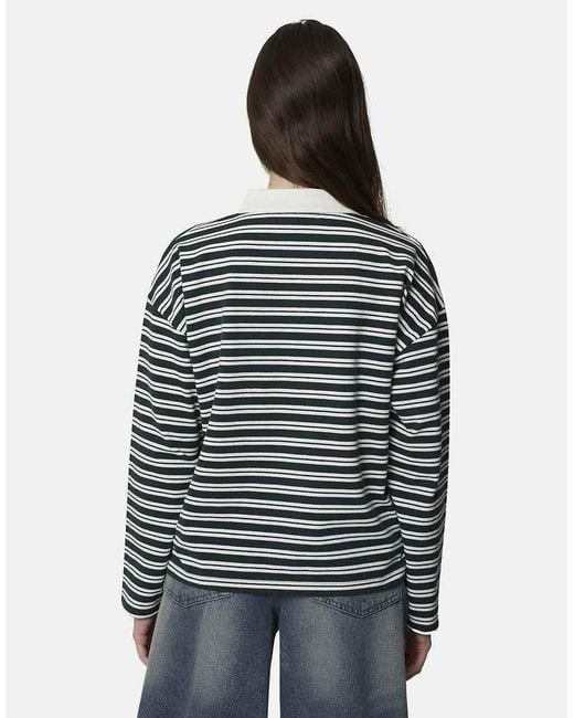 Good For Nothing Gray Striped Monogram Long Sleeve Polo
