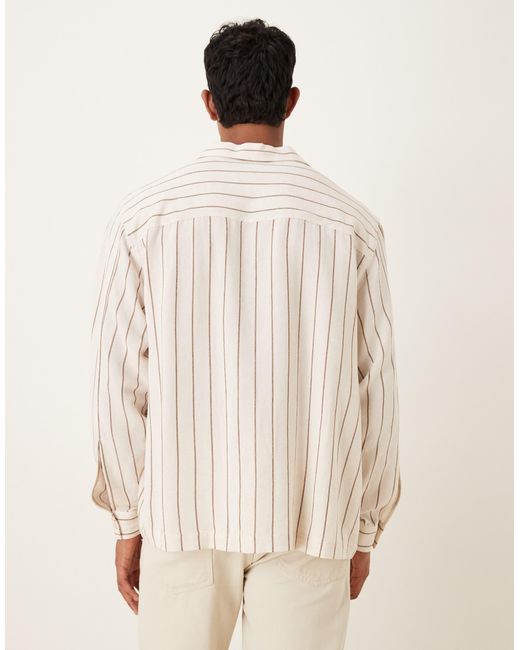 ASOS Natural Oversized Striped Shirt With Open Collar for men