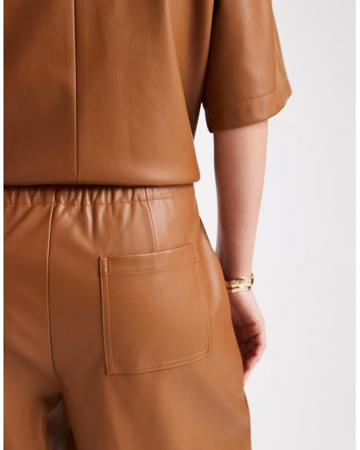 ASOS Brown Faux Leather Barrel Leg Pull On Trousers Co-ord