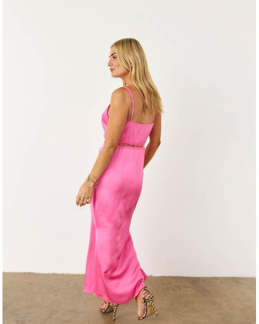 Never Fully Dressed Pink Gianna Lace Insert Satin Midaxi Slip Dress