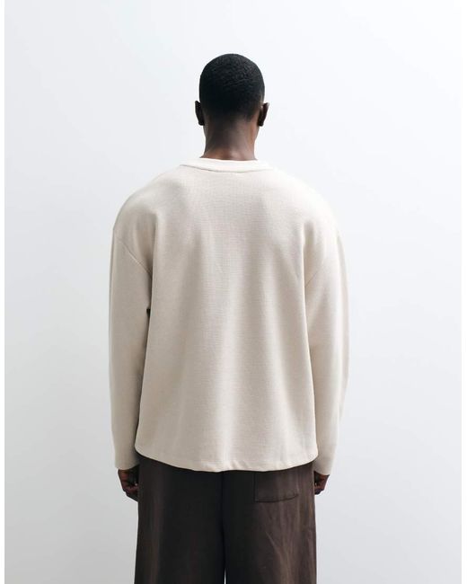 CERNUCCI Natural 100% Cotton Long Sleeve Boxy Oversized-fit Waffle Logo T-shirt-neutral for men
