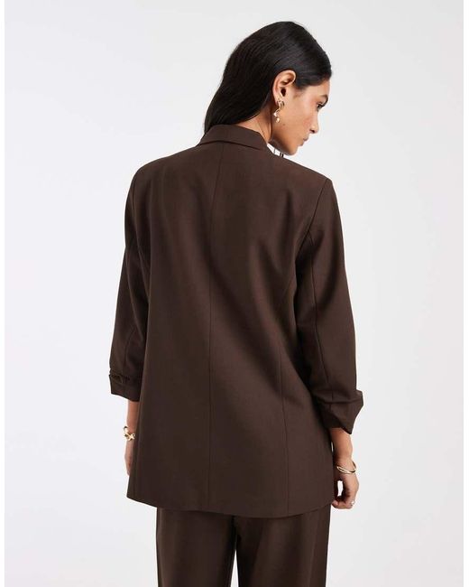 Pieces Brown Ruched Sleeve Tailored Blazer