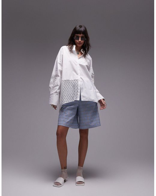 TOPSHOP Gray Patched Cutwork Shirt