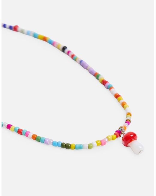 Public Desire White Muilticoloured Beaded Mushroom Necklace