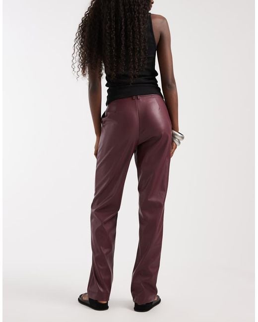 ASOS Red Faux Leather Slim Straight Leg Trousers