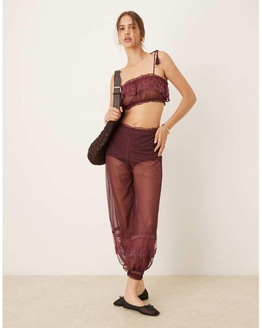 Top Color Baya Estilo Bralette De Tejido Transparente Con Volantes Y Ribete De Encaje De (Parte De Un Conjunto)-Blanco ASOS de color Natural