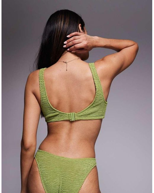 ASOS Green Fuller Bust Lauren Textured Crop Bikini Top With Chain Link