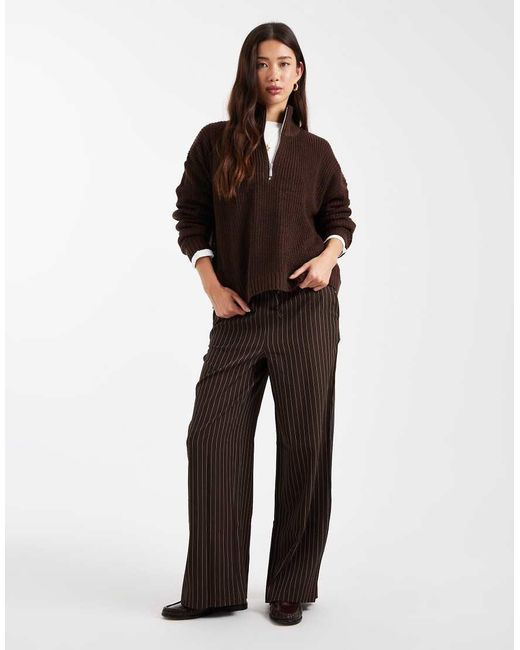 Brave Soul Brown Chunky Knit Quarter Zip Jumper