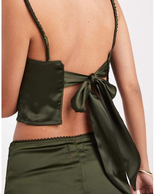ASOS Green Satin Co-ord Top With Tie Back Detail