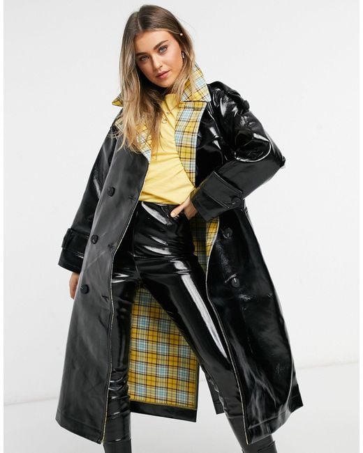 Trench-coat en vinyle avec doublure à carreaux contrecollée ASOS en coloris Black