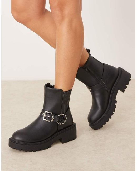 New Look Black Buckle Biker Chelsea Boot