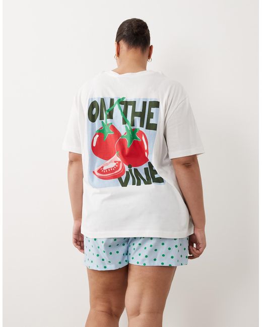 ASOS White Asos design curve – pyjama mit oversize-t-shirt mit tomaten-grafik und shorts