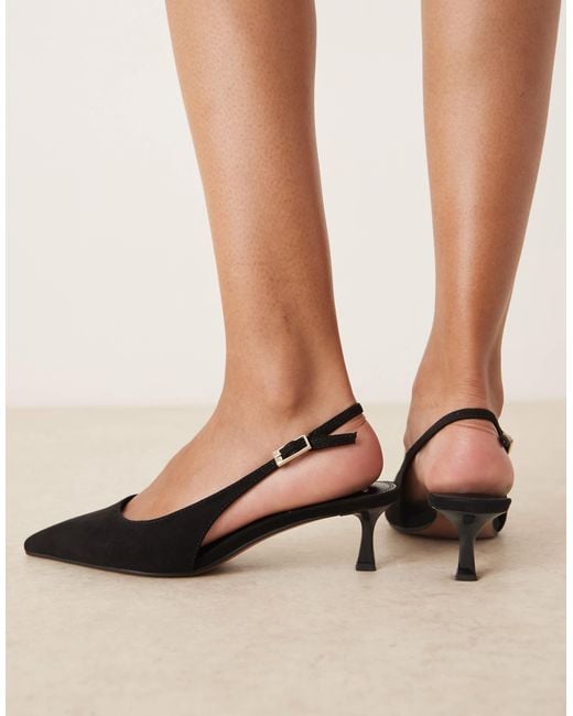 Asos Design Wide Fit Black Skip Slingback Kitten Heel Shoes