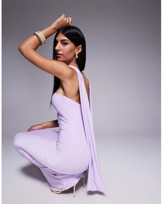 Fashionkilla Purple Double Sculpted Slinky Scarf Detail Maxi Dress